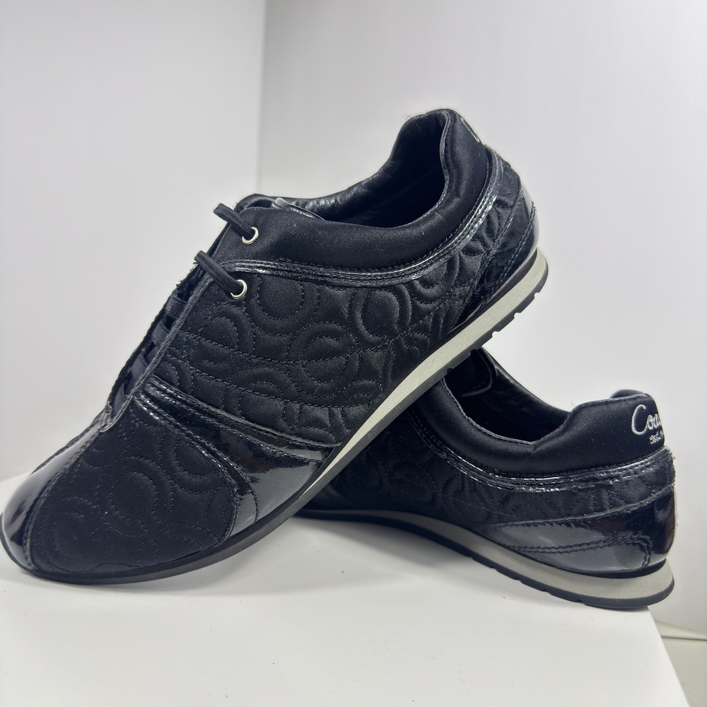 Coach Kellee Sneakers Womens 9 Black Signature Quilted Low Top Patent Leather